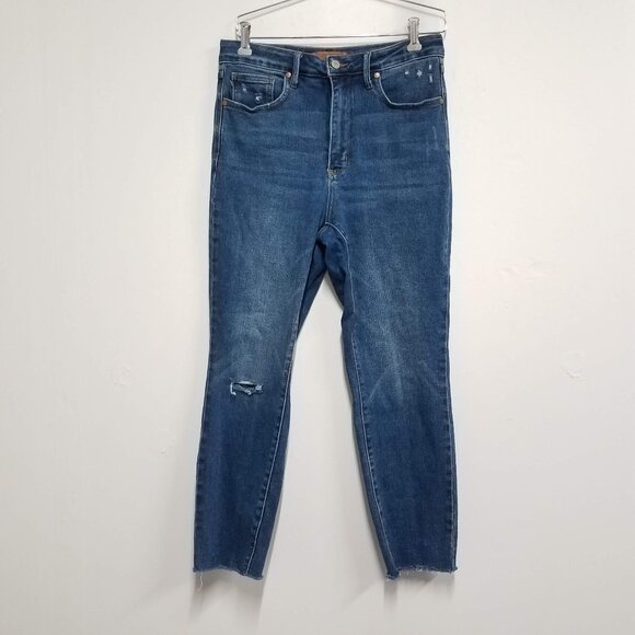 Judy Blue Jeans 11/30 High Waist Tummy Control Slim Fit Distressed JB88776 DK - Picture 1 of 9